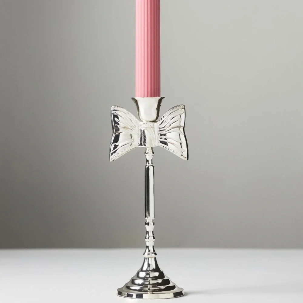 Silver Plated Bow Taper Candle holder benedita